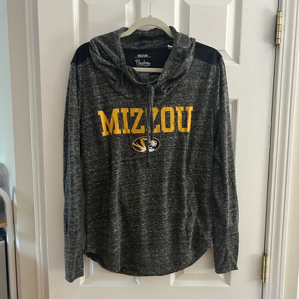 Pressbox Sz M Charcoal/Black Cowl Neck Hoodie with Gold Mizzou Logo
